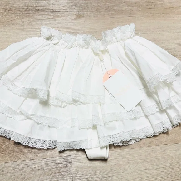 Selkie White Mini Skirt with Ruffled Tiers - Picture 3 of 3